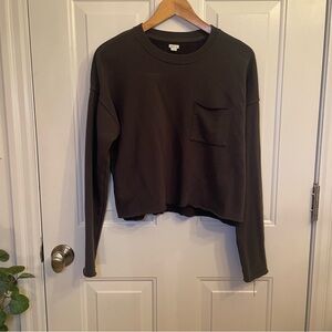 Aerie Charcoal Grey Long Sleeve Crop Tee/Sweater